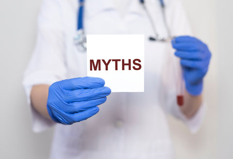 Medical myths concept. Inscription, word about fakes and misinformation about health.