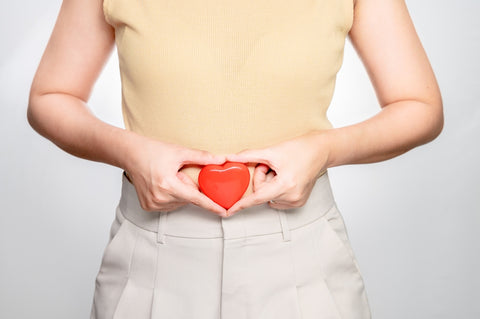 woman holding heart shaped souvenir on the belly, pcos management, fertility concept